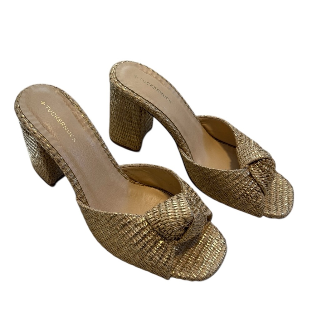 TUCKERNUCK Gold Raffia Blake Heels Size 9.5 - Picture 5 of 8